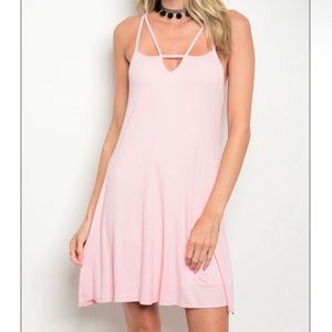 Baby Pink Sleeveless Strappy A-Line Summer Flowy Boho Dress